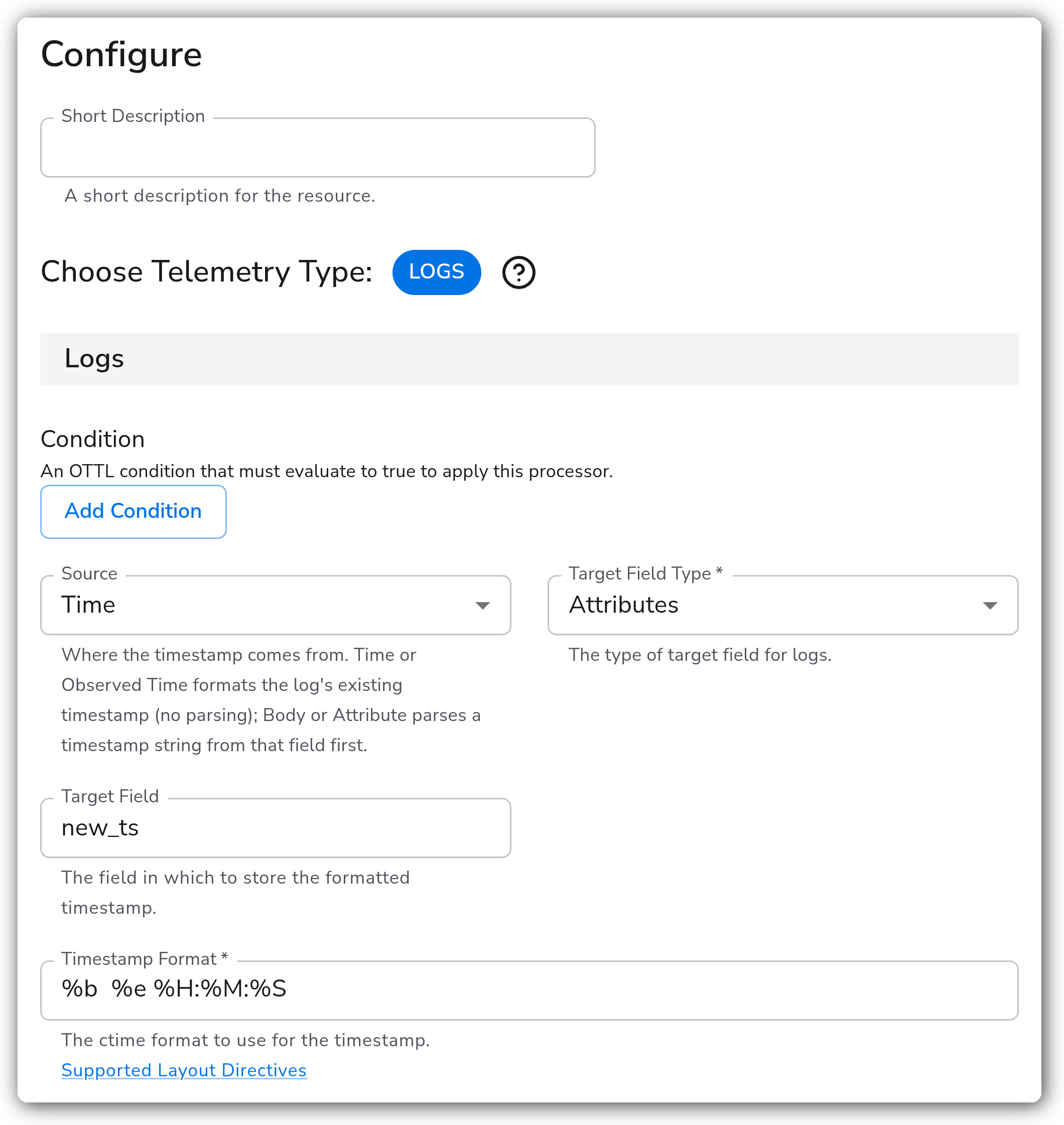 Bindplane docs - Modifying log body timestamps - Rewrite Timestamp