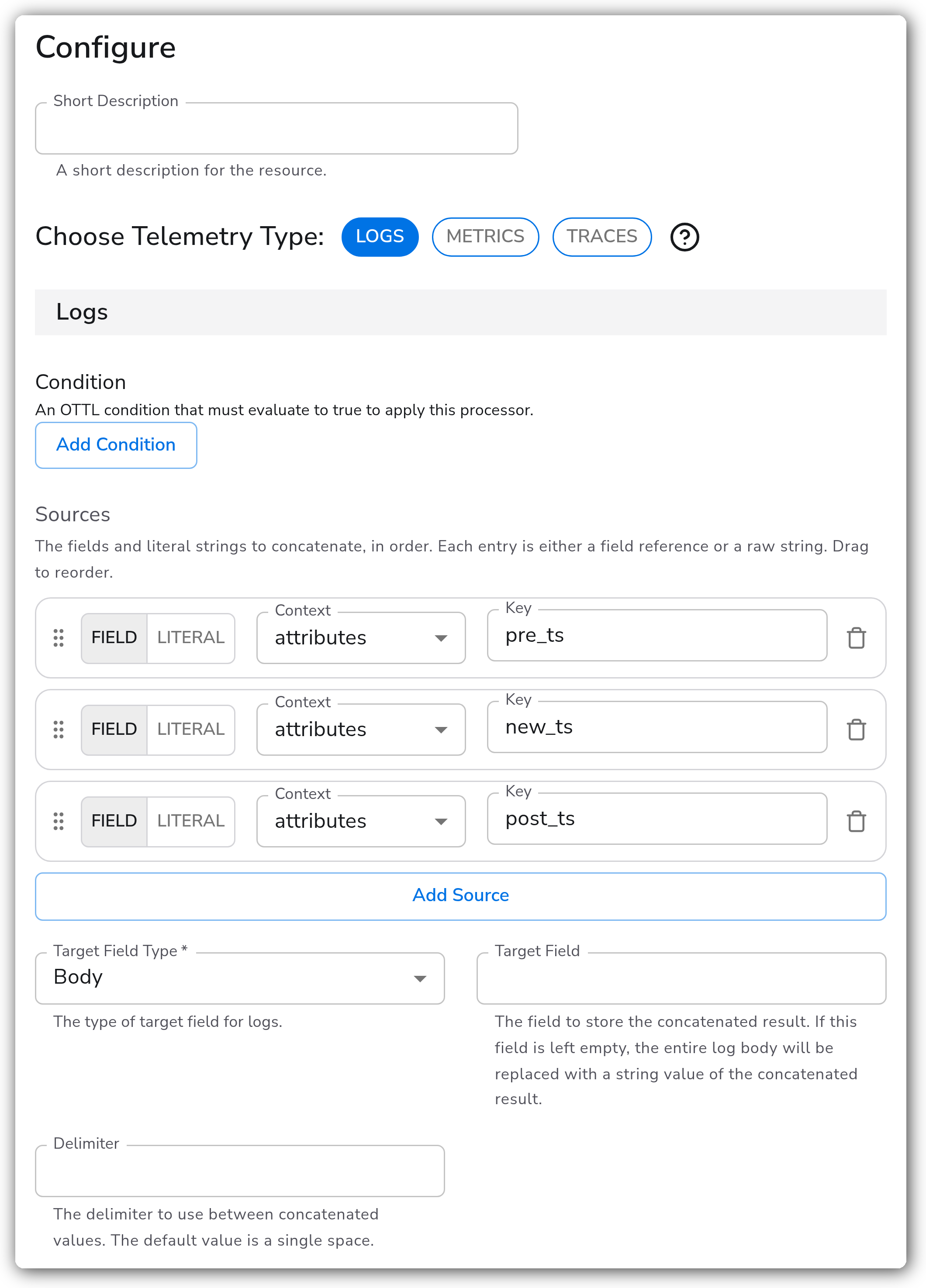 Bindplane docs - Modifying log body timestamps - Concat